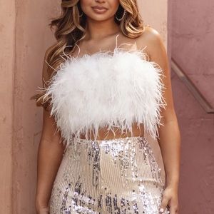 DREAM DAZE WHITE FEATHER BANDEAU CROP TOP